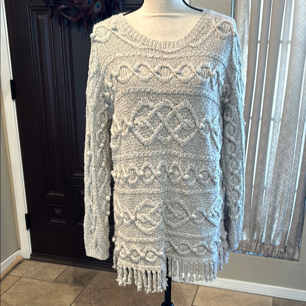 Express Tricot Handknit Cable Fringed Sweater